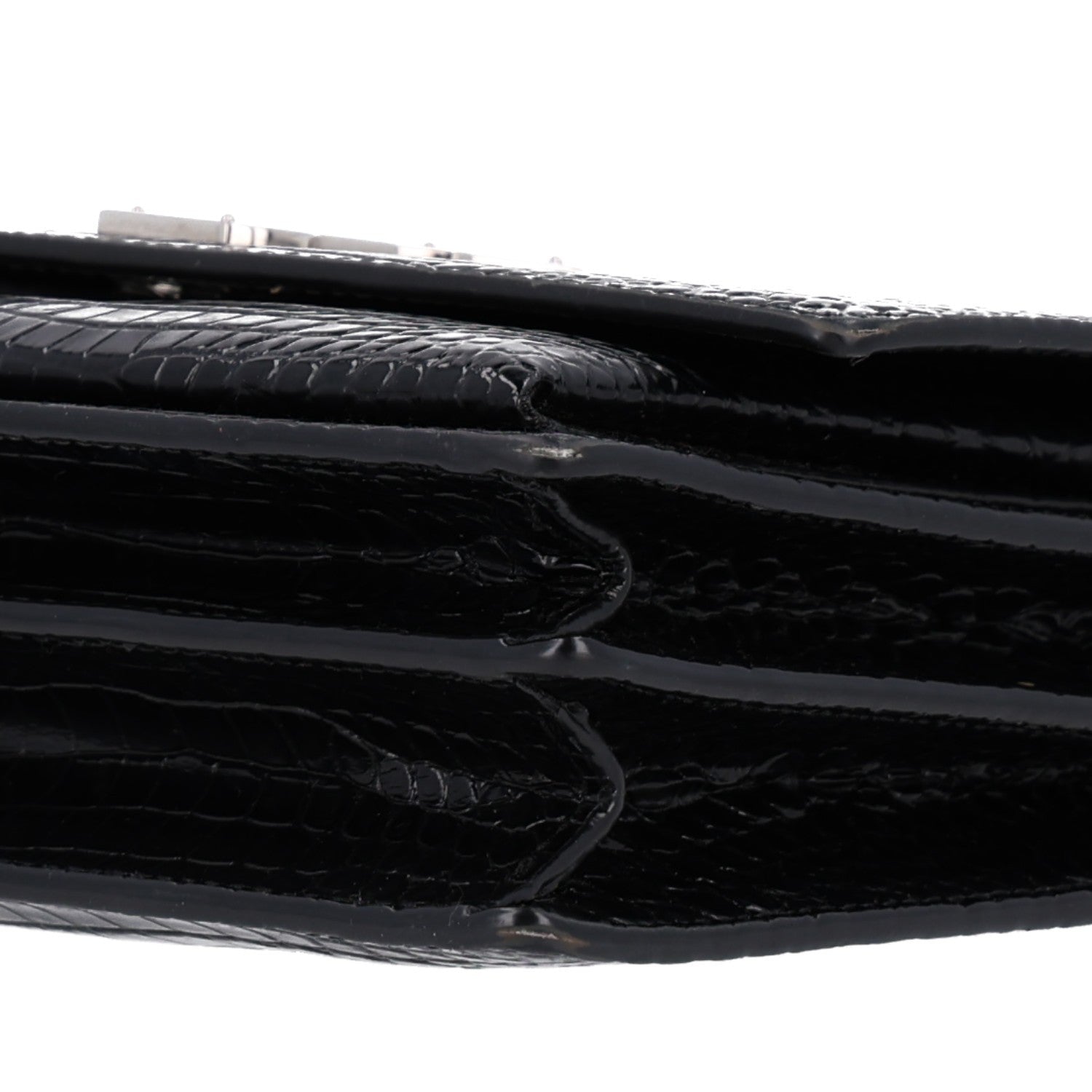 Saint Laurent Calfskin Crocodile Embossed Medium Monogram Sunset Black 3 of 11