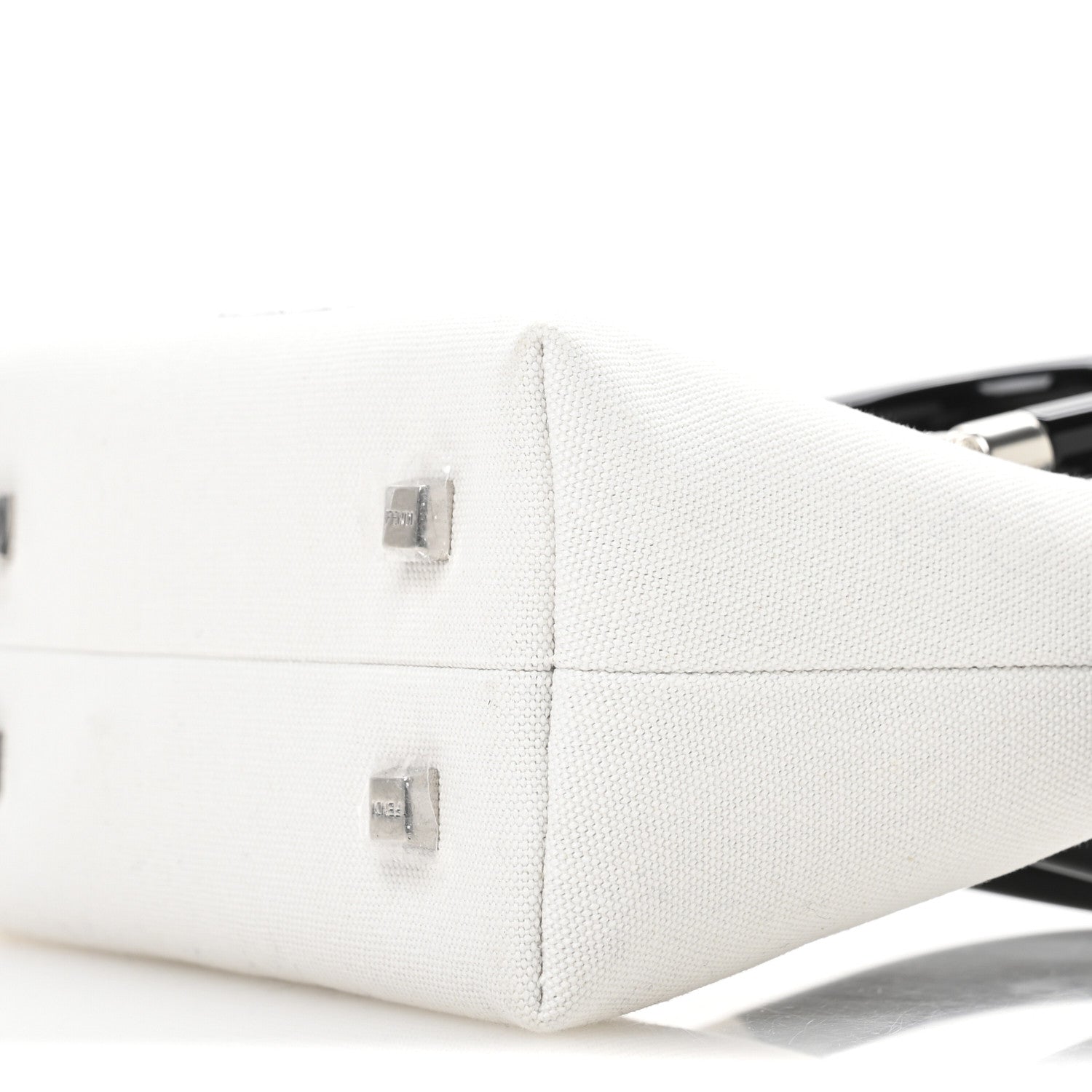 Fendi Canvas Vitello King Plexiglass Logo Embroidered Mini By The Way Top Handle Boston Bag White Rice Black 10 of 11