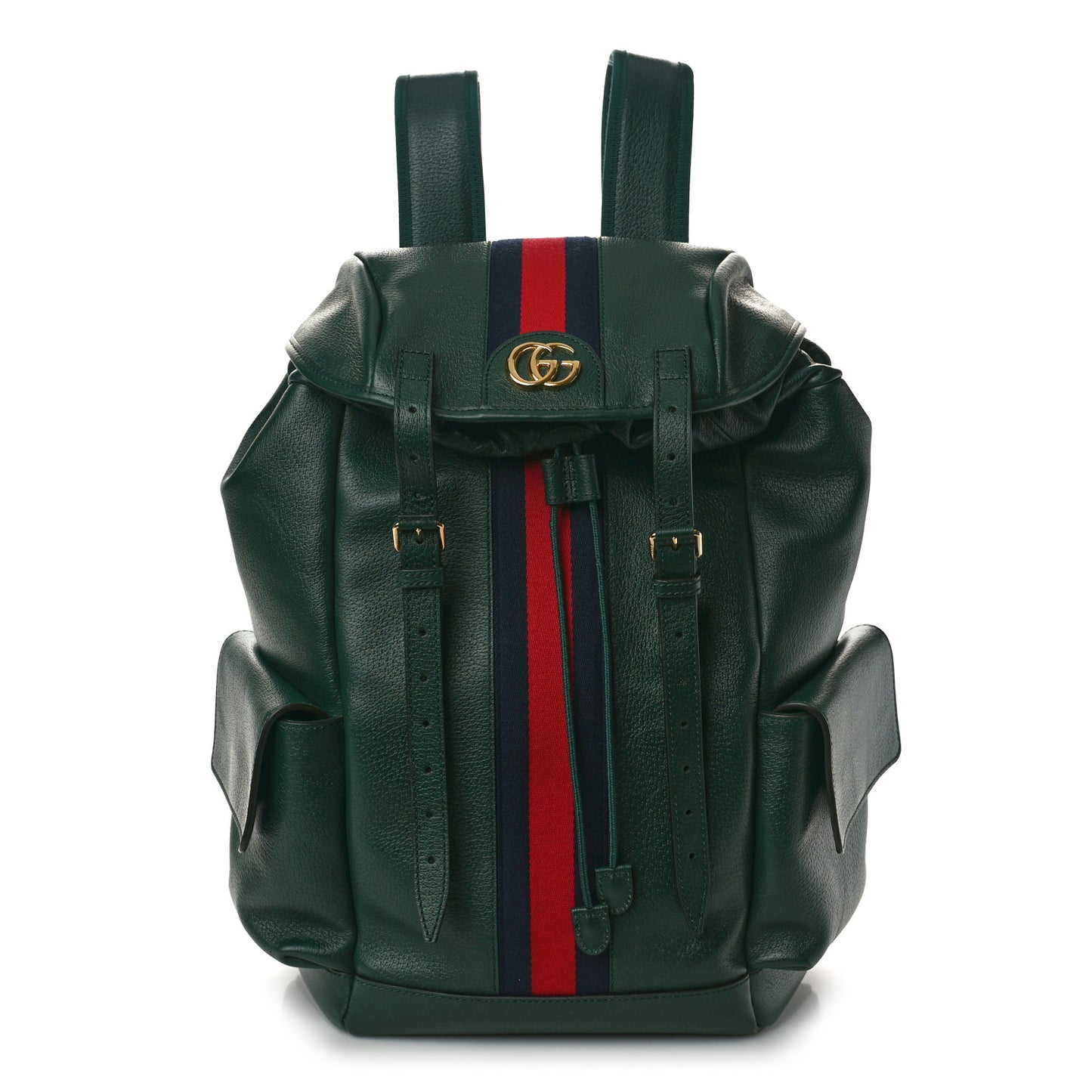 Grained Calfskin Medium Ophidia Double Buckle Backpack Green