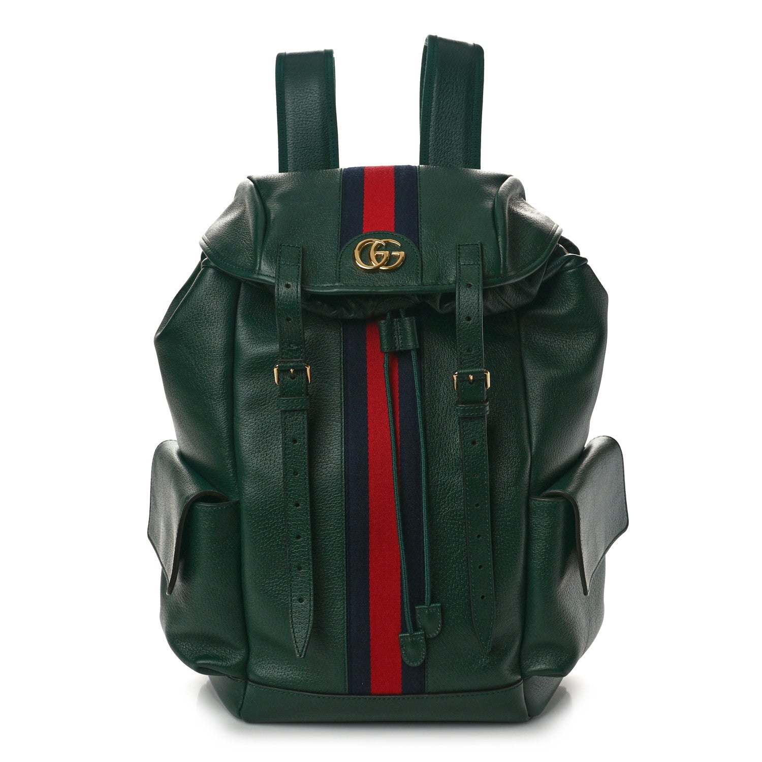 Gucci Grained Calfskin Medium Ophidia Double Buckle Backpack Green 1 of 11