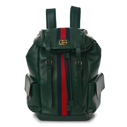 Gucci Grained Calfskin Medium Ophidia Double Buckle Backpack Green 1 of 11