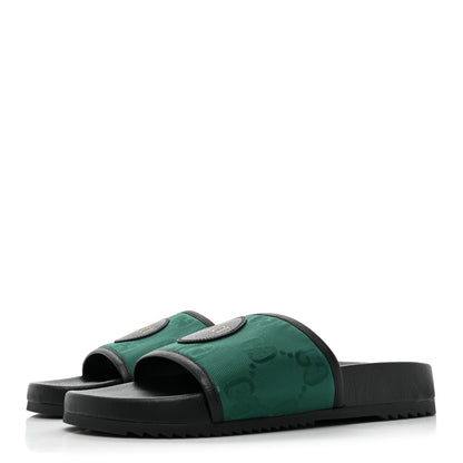 Gucci Econyl Nylon Monogram Mens Off The Grid Slide Sandals 10 Scrabble Green Black 3 of 9