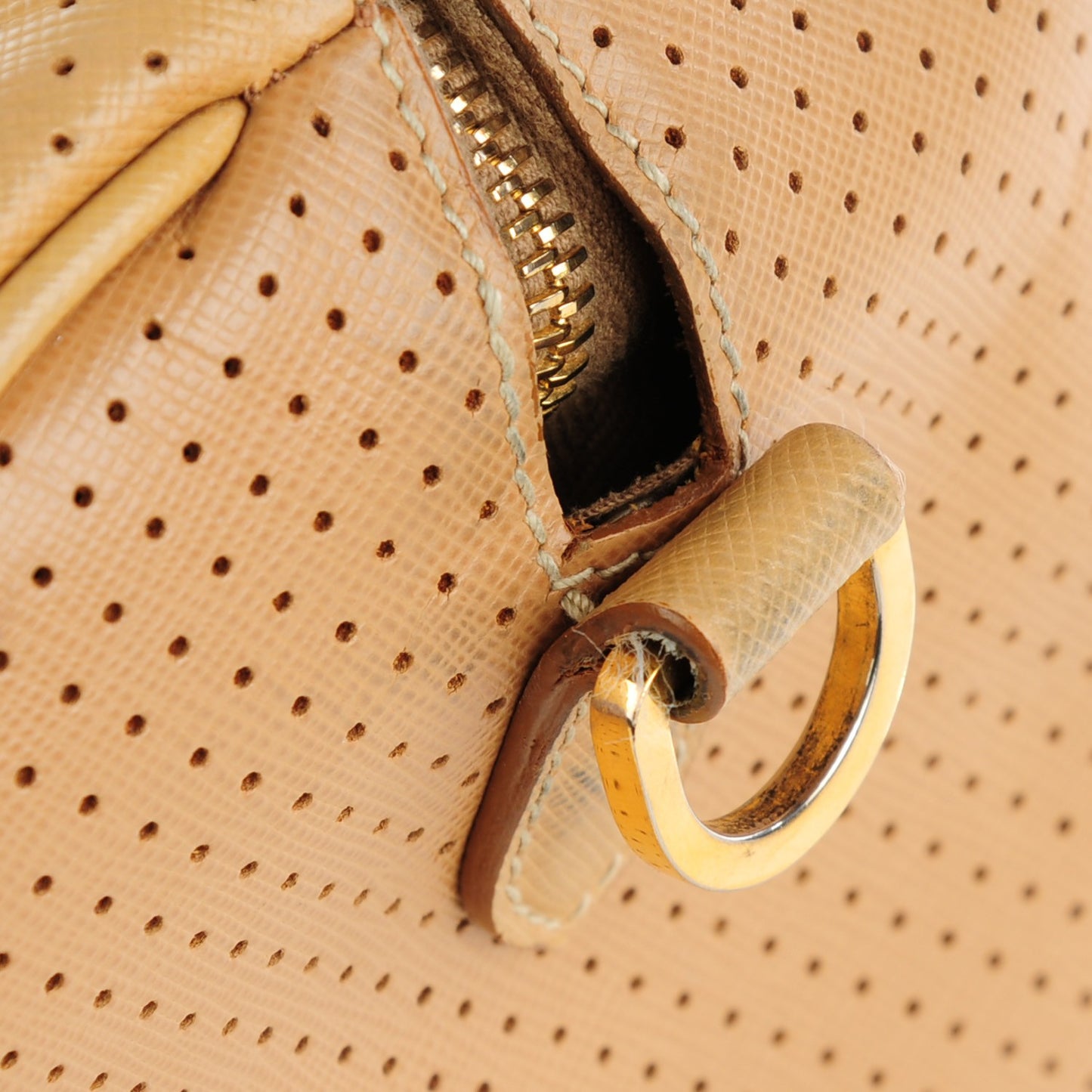Perforated Saffiano Fori Striped Boston Cuoio Mimosa