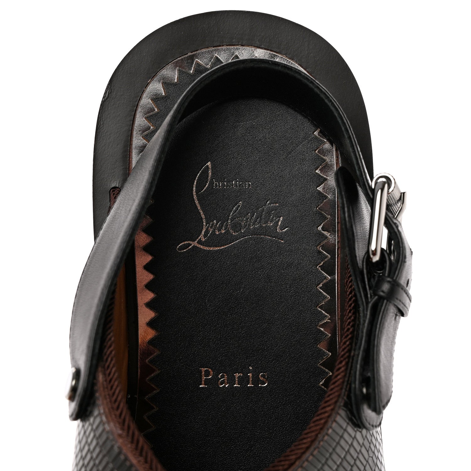 Christian Louboutin Calfskin Iguana Embossed Elba Flat Sandals 39 Testa Di Moro Black 8 of 18