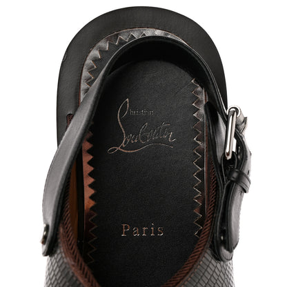 Christian Louboutin Calfskin Iguana Embossed Elba Flat Sandals 39 Testa Di Moro Black 8 of 18