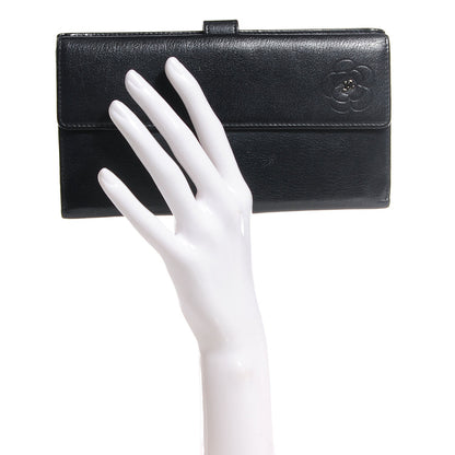 Chanel Goatskin Camellia Embossed Flap Wallet Black 2 of 8