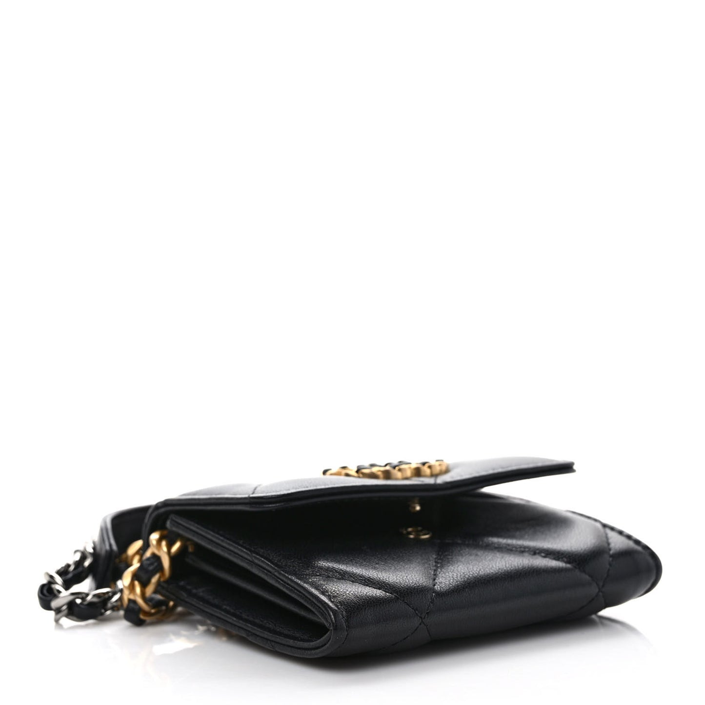 Lambskin Quilted Chanel 19 Flap Coin Purse With Chain Black
