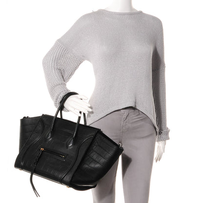 Celine Crocodile Embossed Medium Phantom Luggage Black 2 of 7