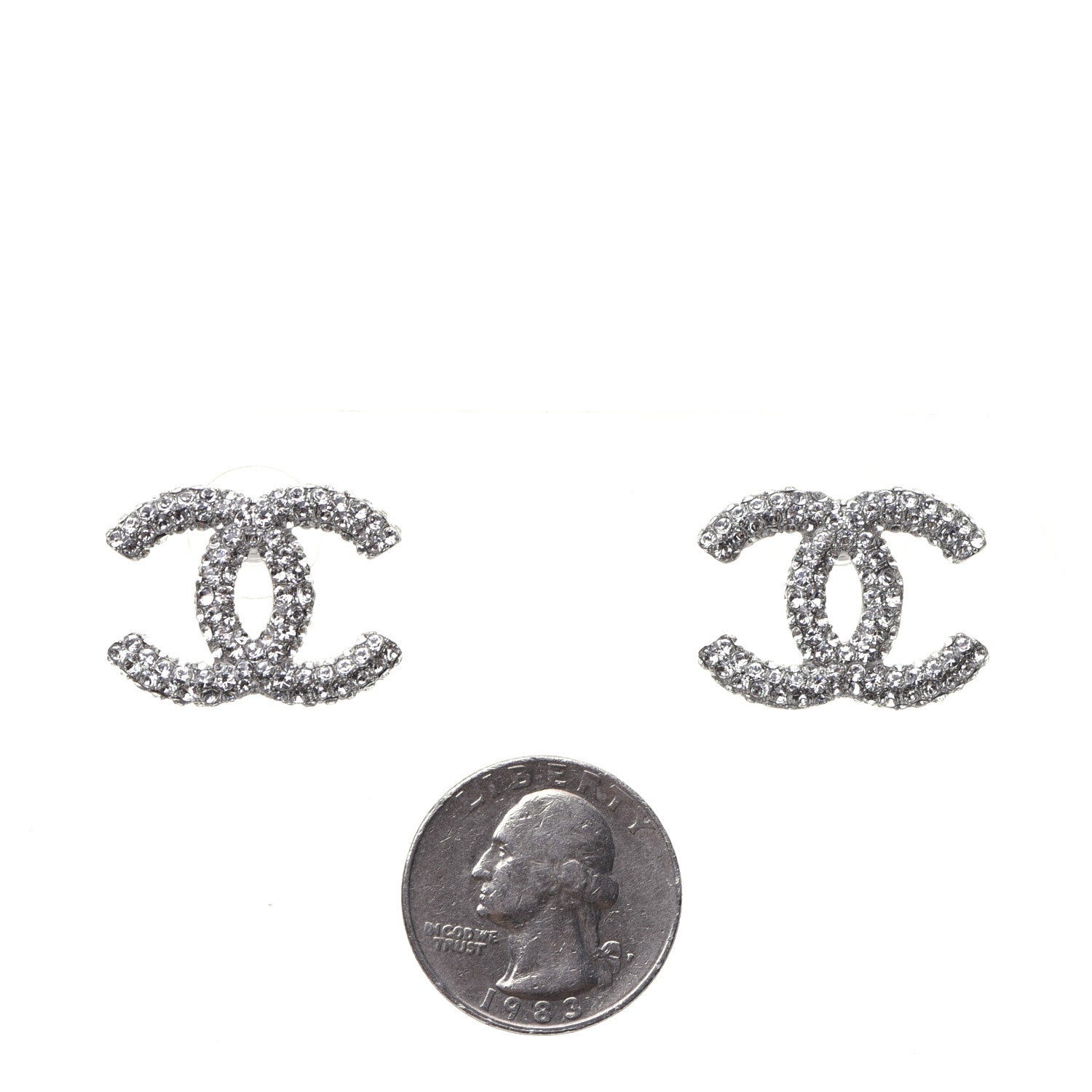 Chanel Crystal CC Treasure Chest Earrings Silver 2 of 8