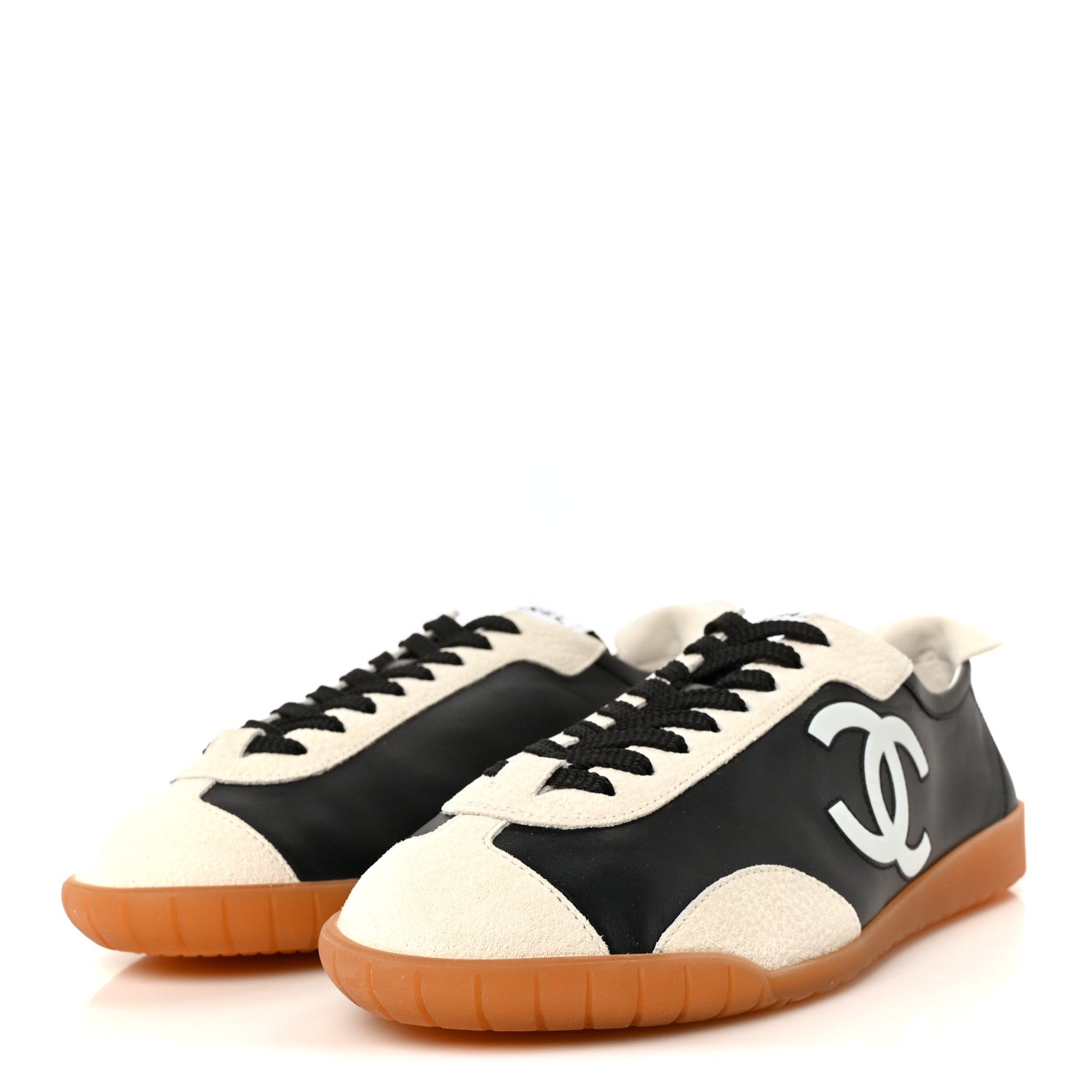 Chanel Calfskin Embossed Suede Sneakers 40 Black White 1909457