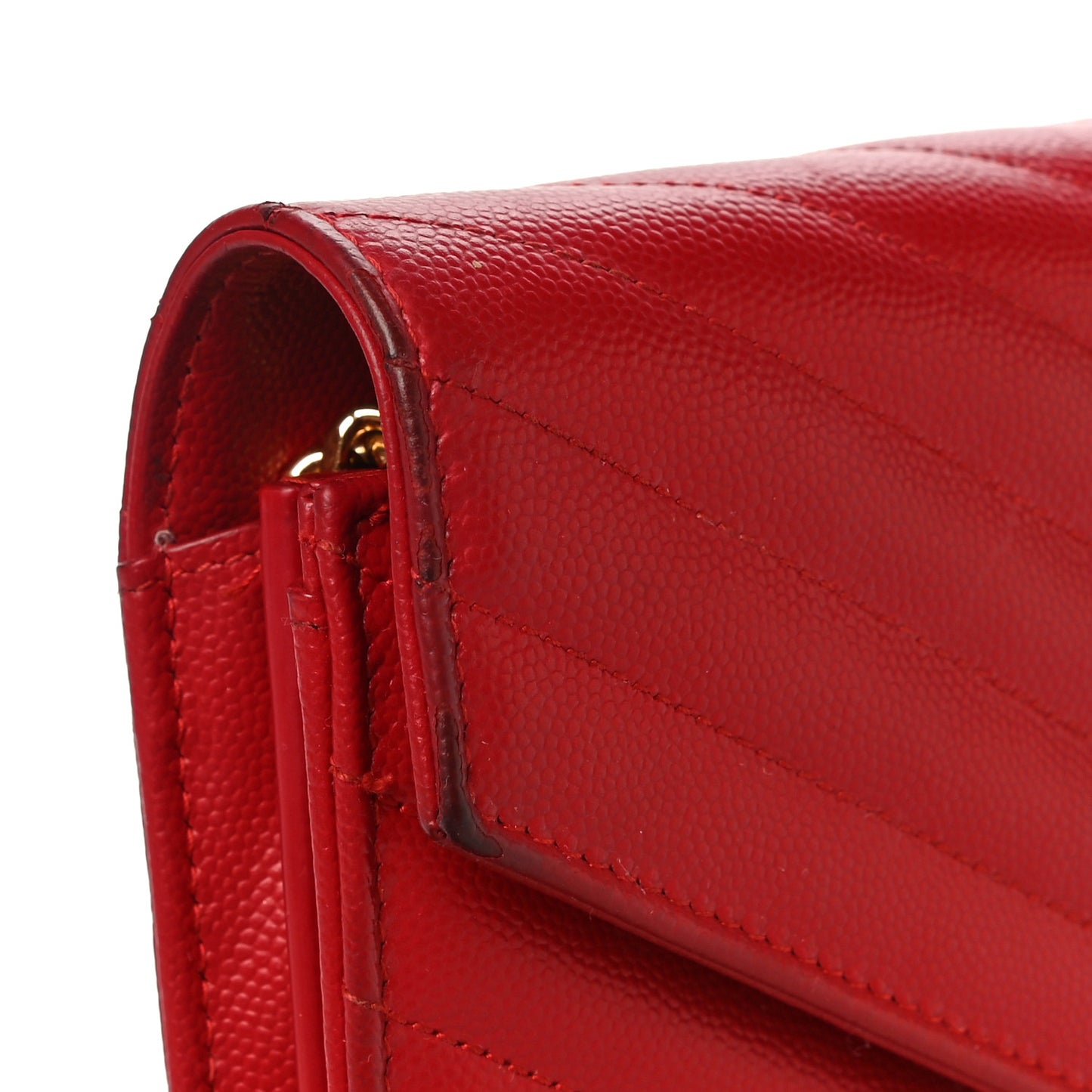 Grain De Poudre Matelasse Chevron Monogram Chain Wallet New Red