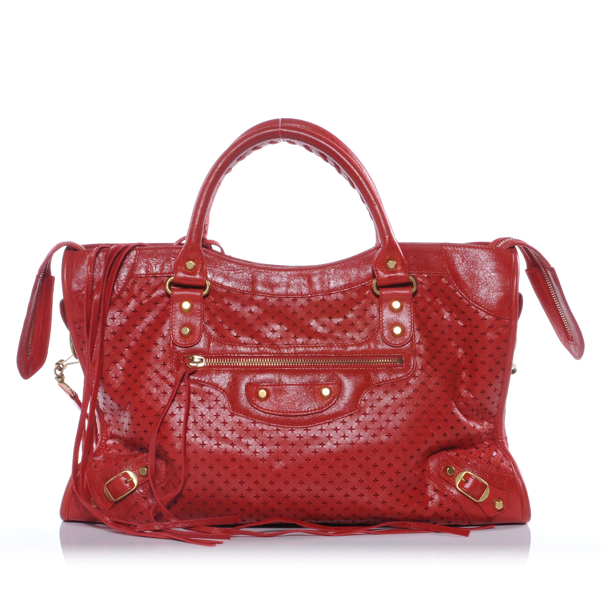 Balenciaga Agneau Cross Perforated City Ruby Red 10 of 38