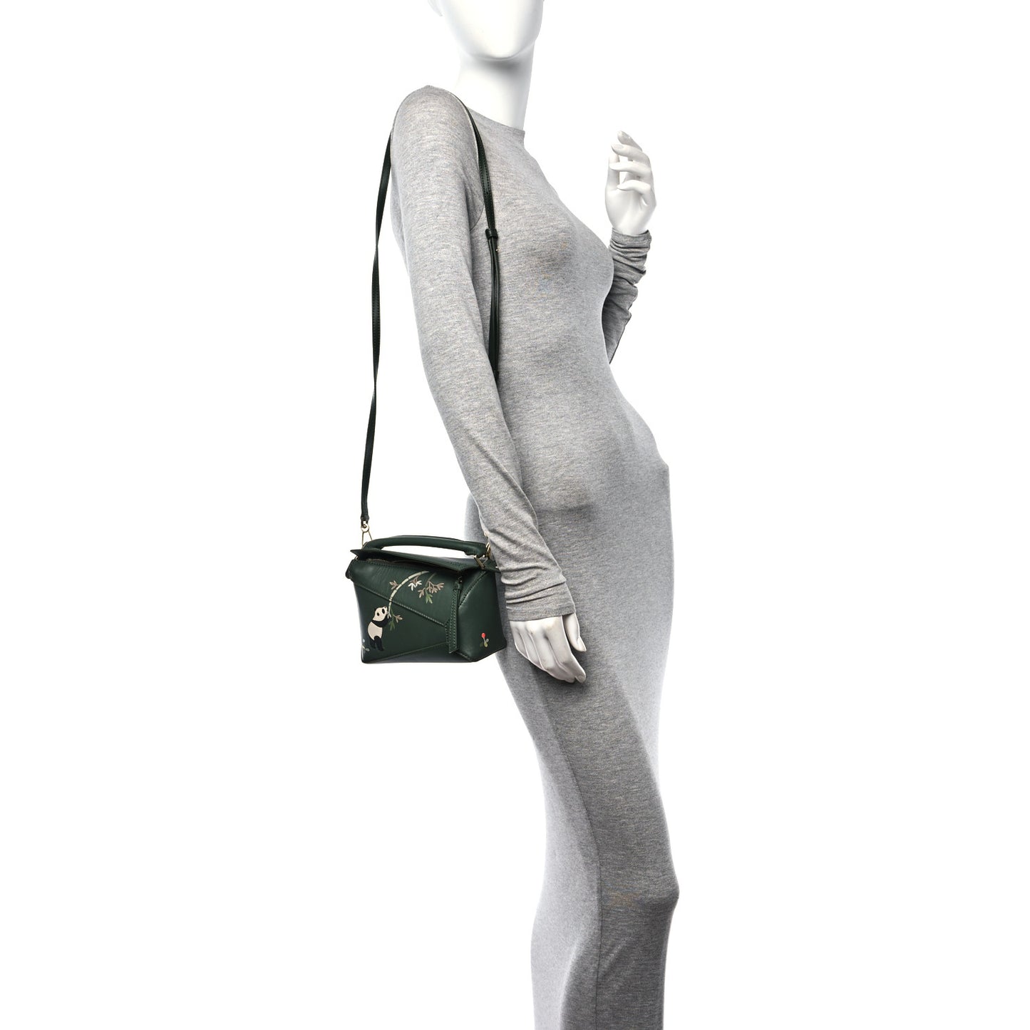X SUNA FUJITA Satin Calfskin Mini Pandas Puzzle Edge Bag Bottle Green