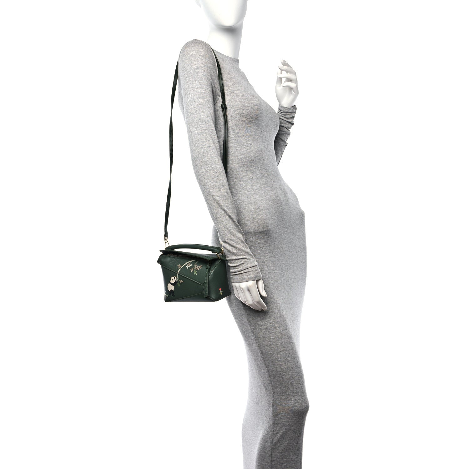Loewe X SUNA FUJITA Satin Calfskin Mini Pandas Puzzle Edge Bag Bottle Green 2 of 11