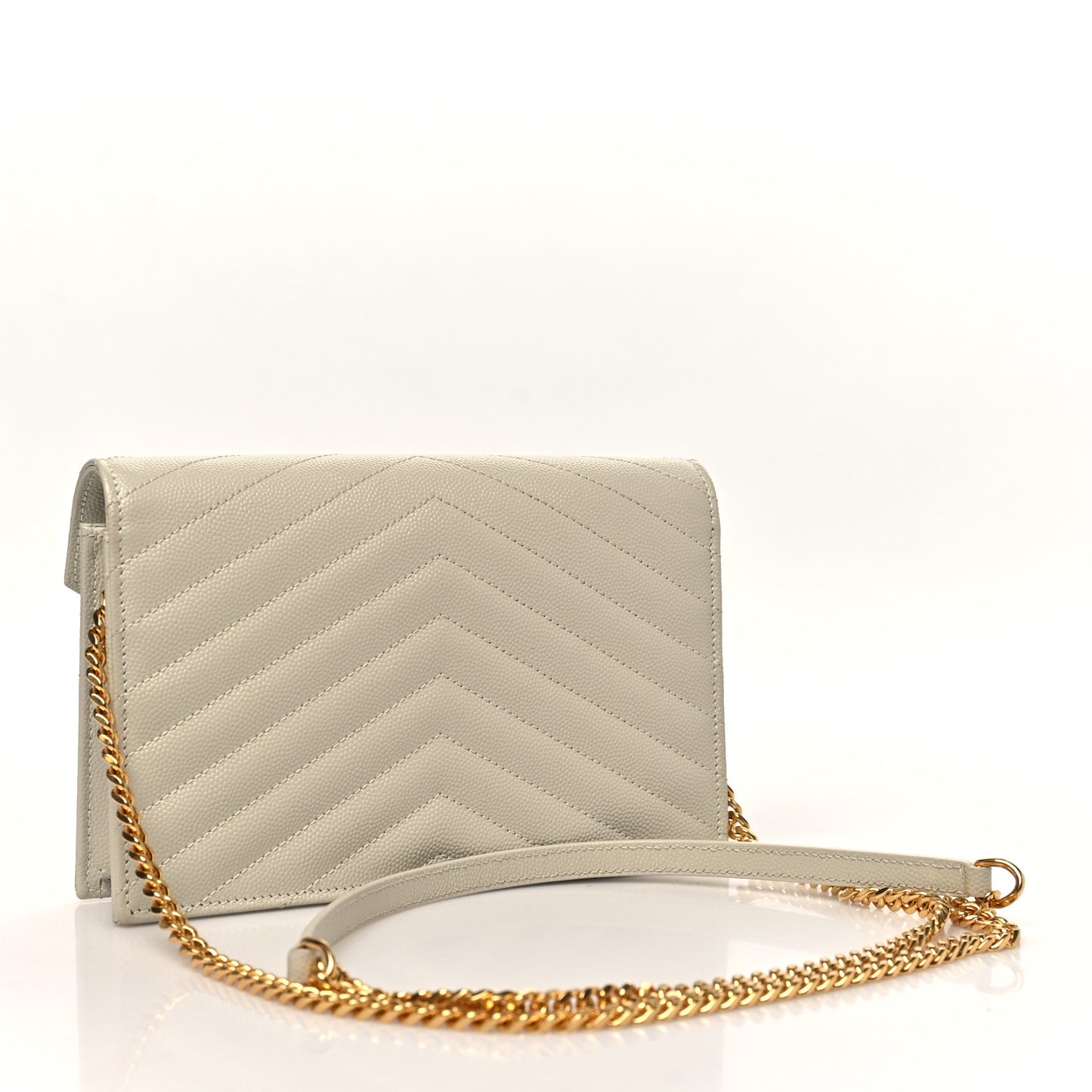 Grain De Poudre Matelasse Chevron Monogram Envelope Chain Wallet Crema Soft