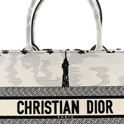 Christian Dior Canvas Embroidered Medium Paris Book Tote White Black 8 of 10