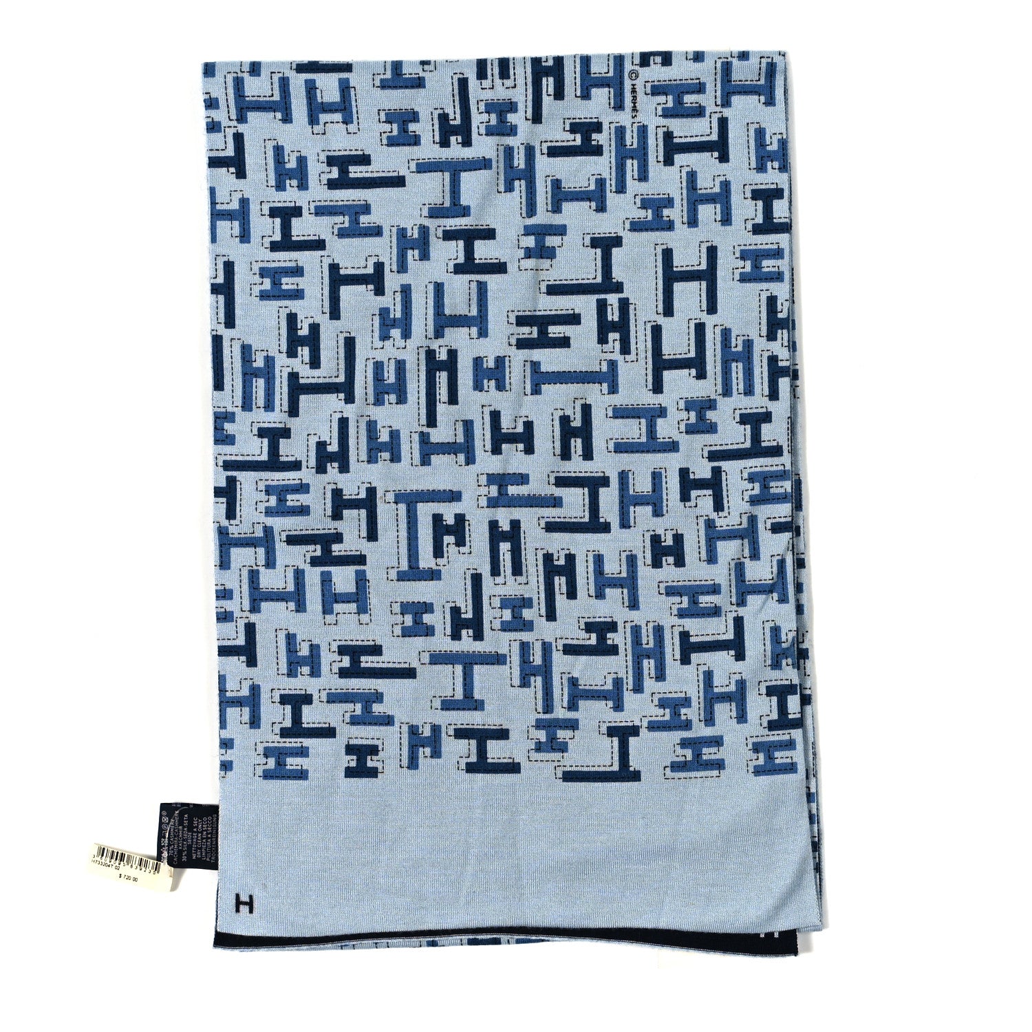 Hermes Cashmere Silk Dedale Muffler Bleu Glacier Bleu 2 of 3
