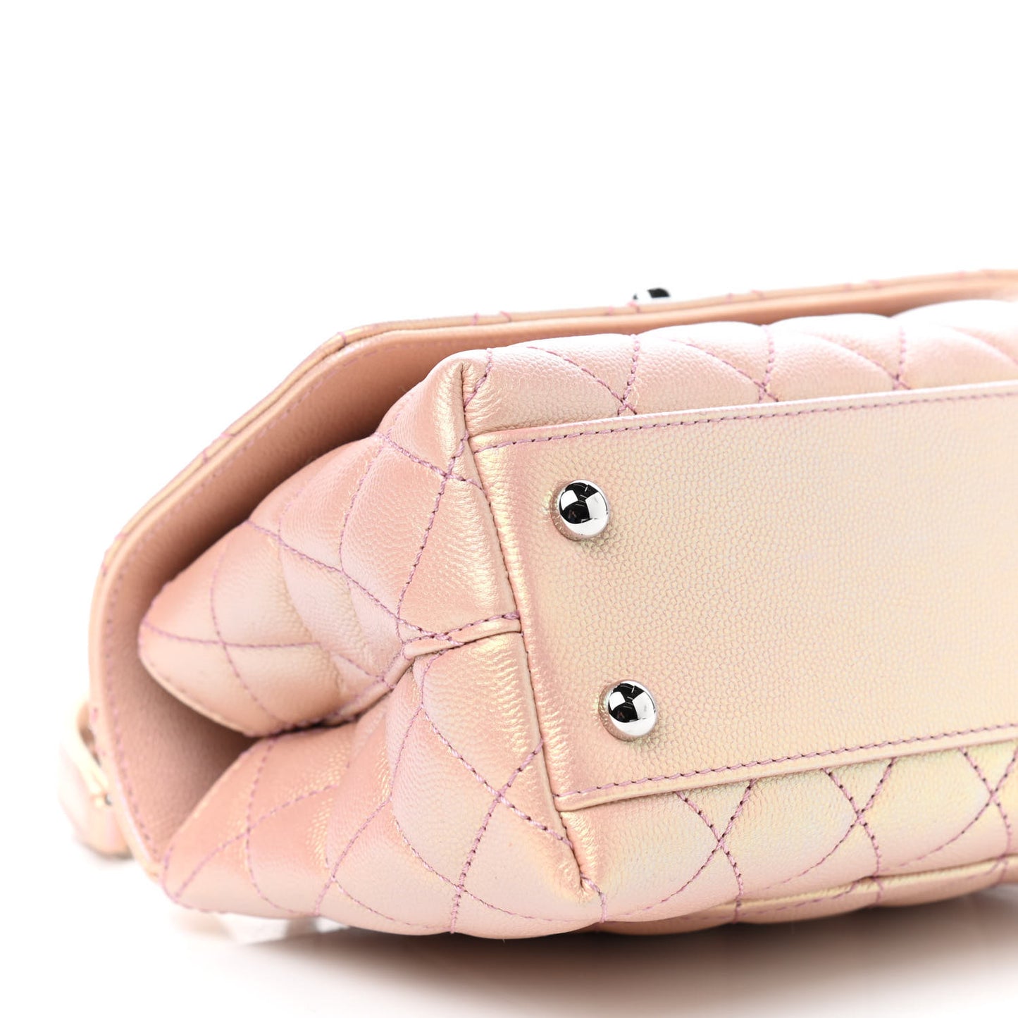 Iridescent Caviar Quilted Mini Coco Handle Flap Pink