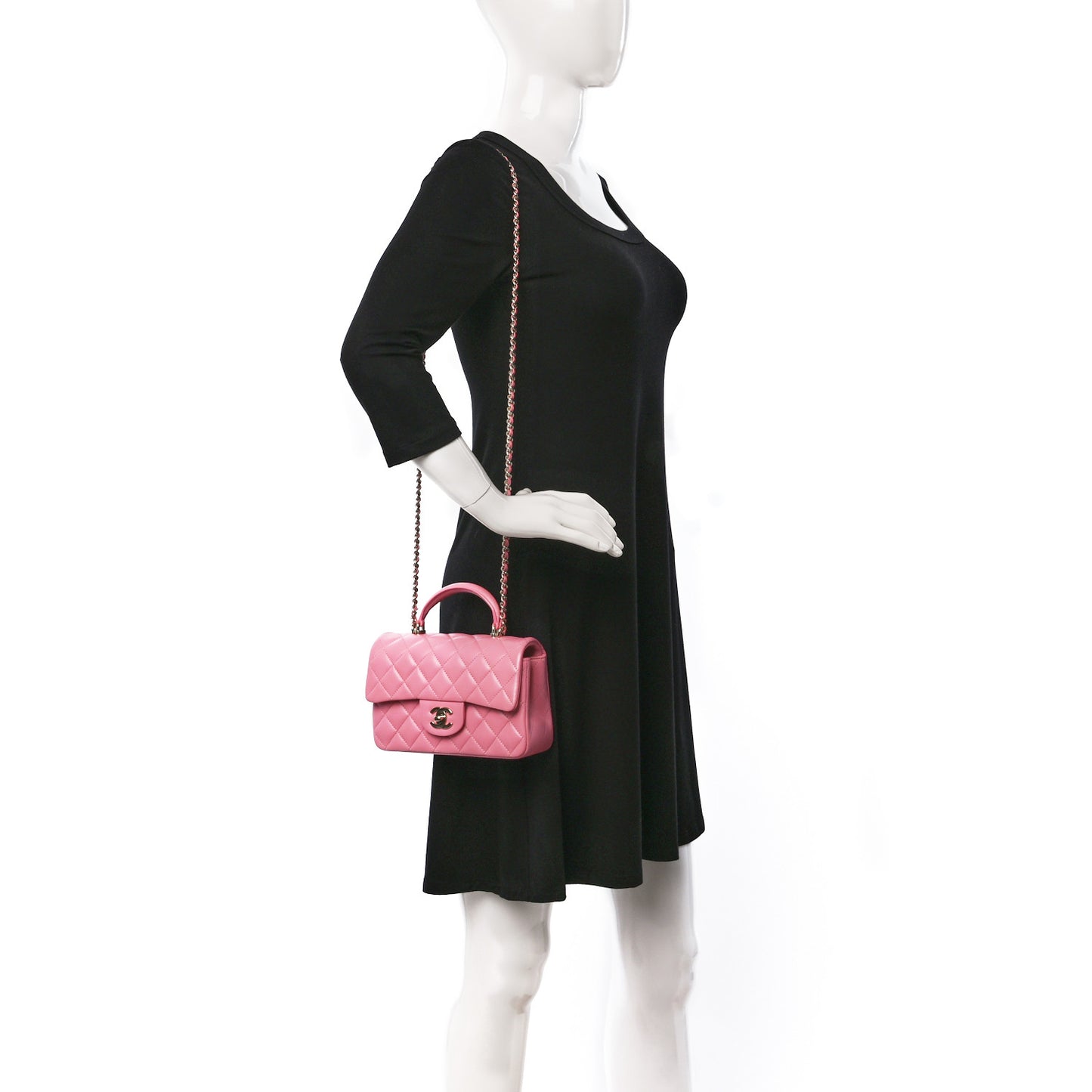 Lambskin Quilted Mini Top Handle Rectangular Flap Pink