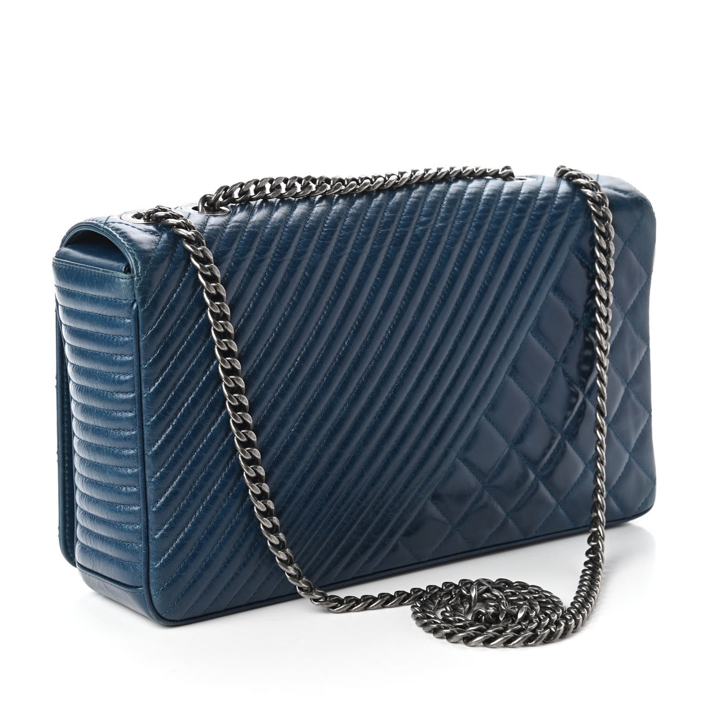Glazed Calfskin Quilted Large Coco Boy Flap Blue