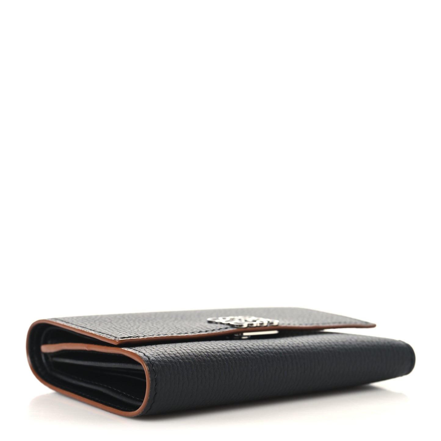 Pebble Grain Calfskin Anagram Small Vertical Wallet Black