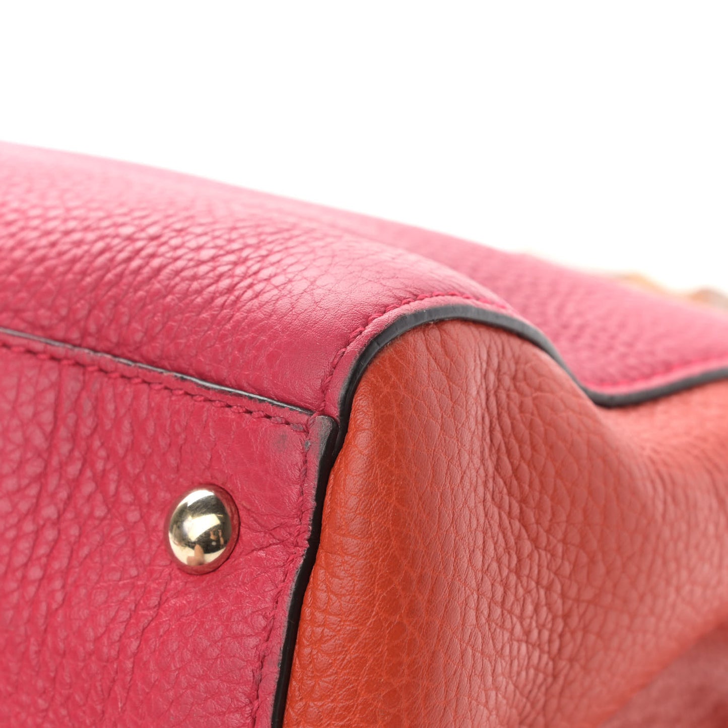 Pebbled Calfskin Bi-Color Medium Bamboo Shopper Tote Fuchsia Orange