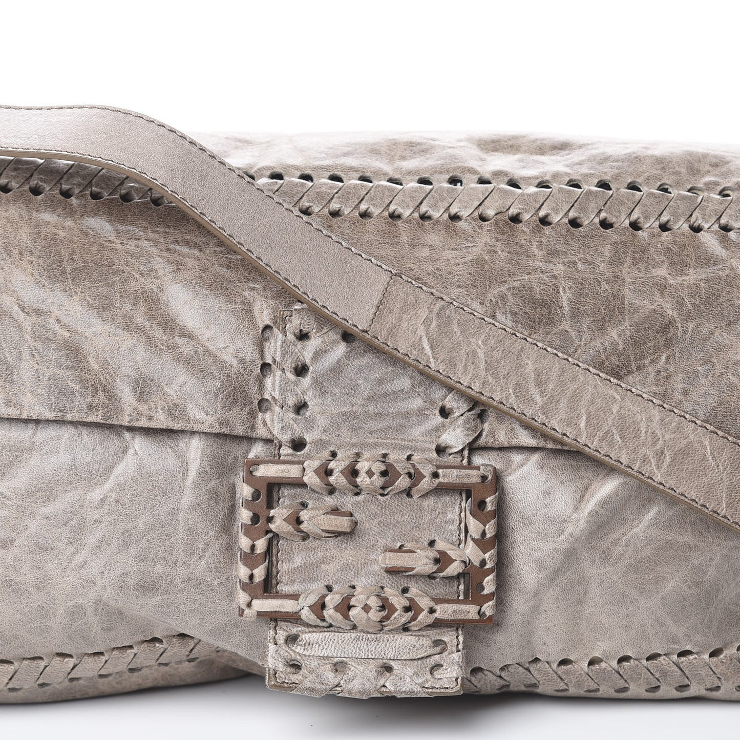 Goatskin Whipstitch Large Convertible Baguette Grey