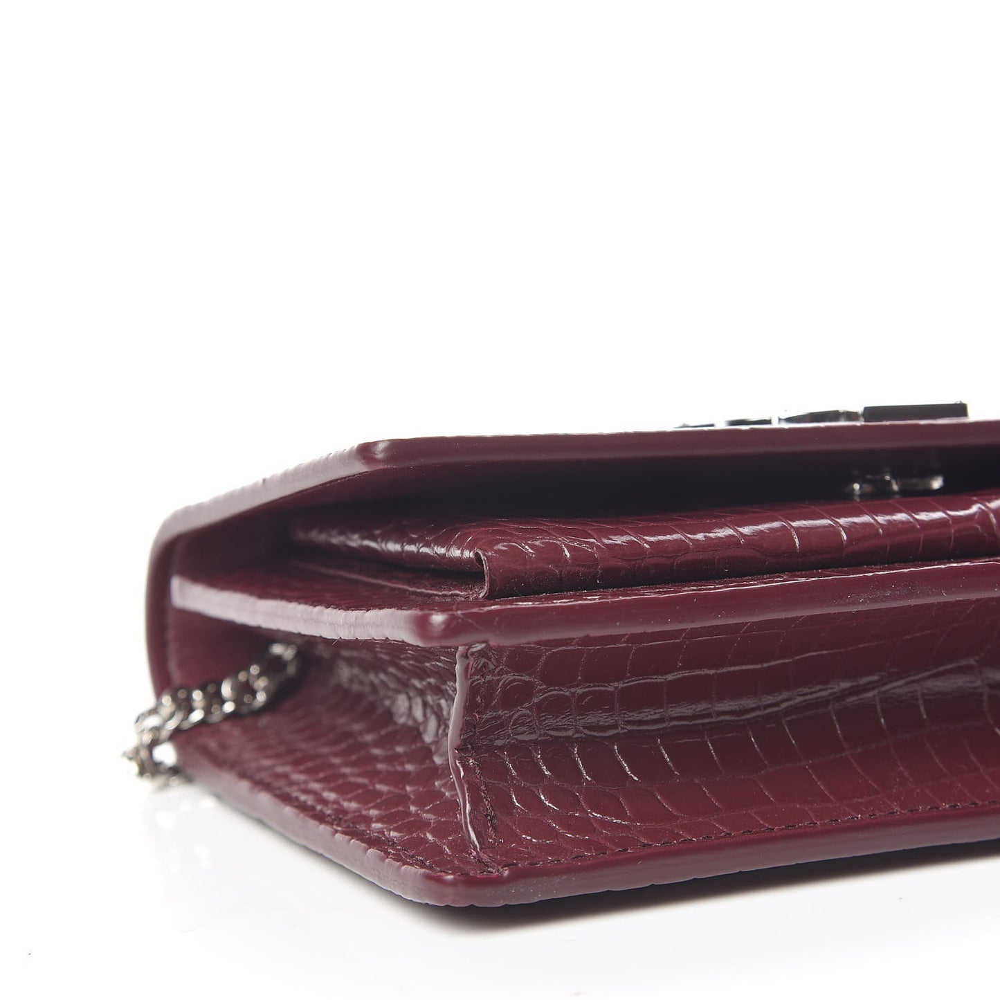 Calfskin Crocodile Embossed Monogram Sunset Chain Wallet Wine