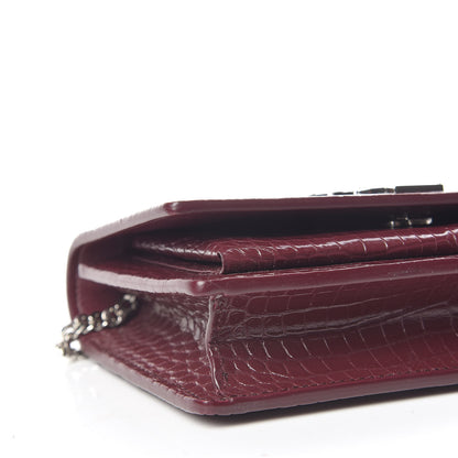 Saint Laurent Calfskin Crocodile Embossed Monogram Sunset Chain Wallet Wine 7 of 8