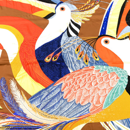 Hermes Silk Embroidered Giant Toucans De Paradis Scarf 140 Tabac Bleu Jaune 2 of 6