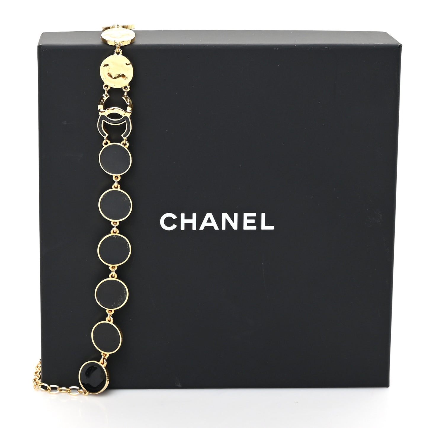 Metal Disc CC Necklace Gold Black