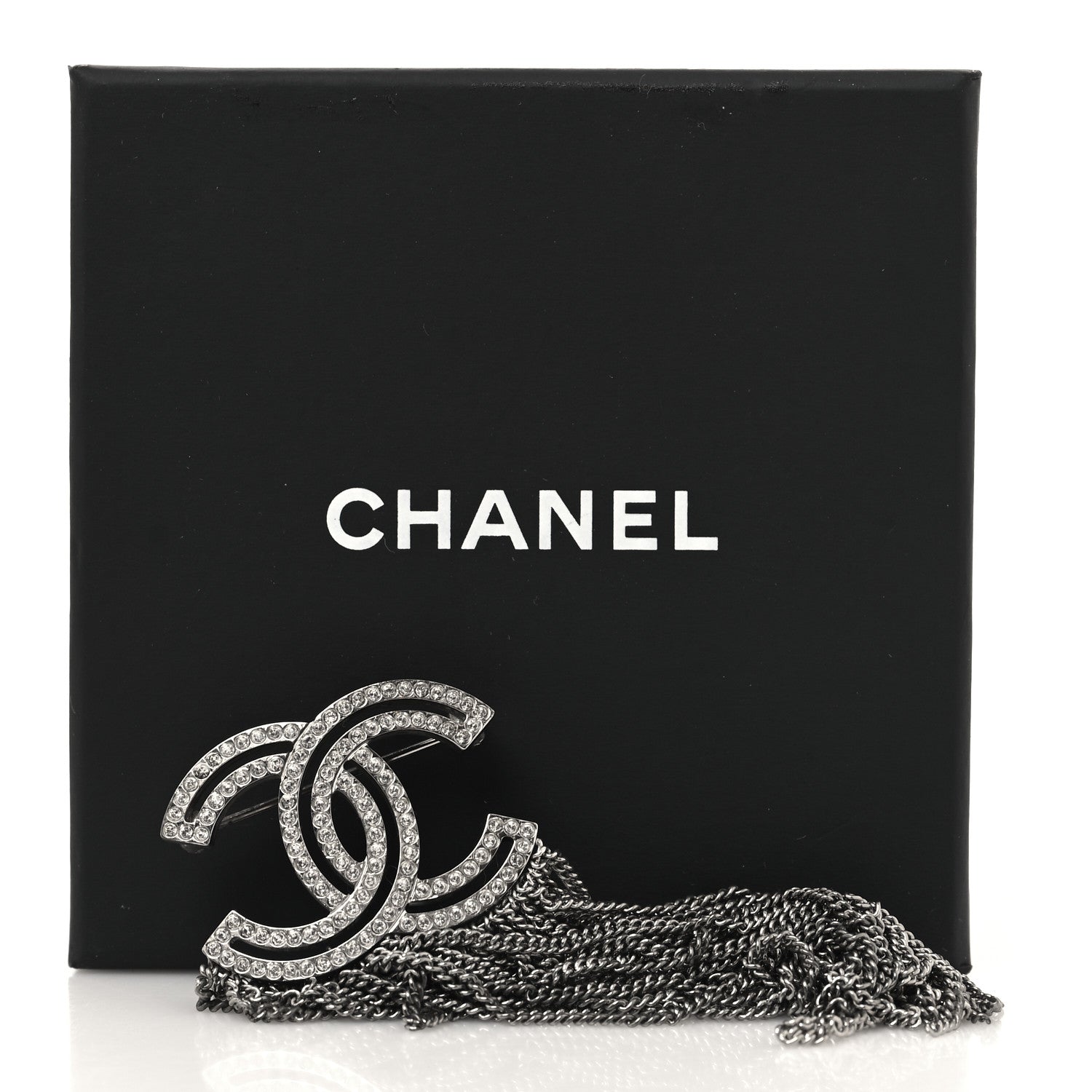 Chanel Crystal Chain Fringe CC Brooch Silver 4 of 4