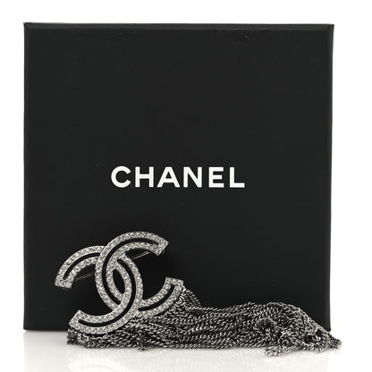 Chanel Crystal Chain Fringe CC Brooch Silver 4 of 4