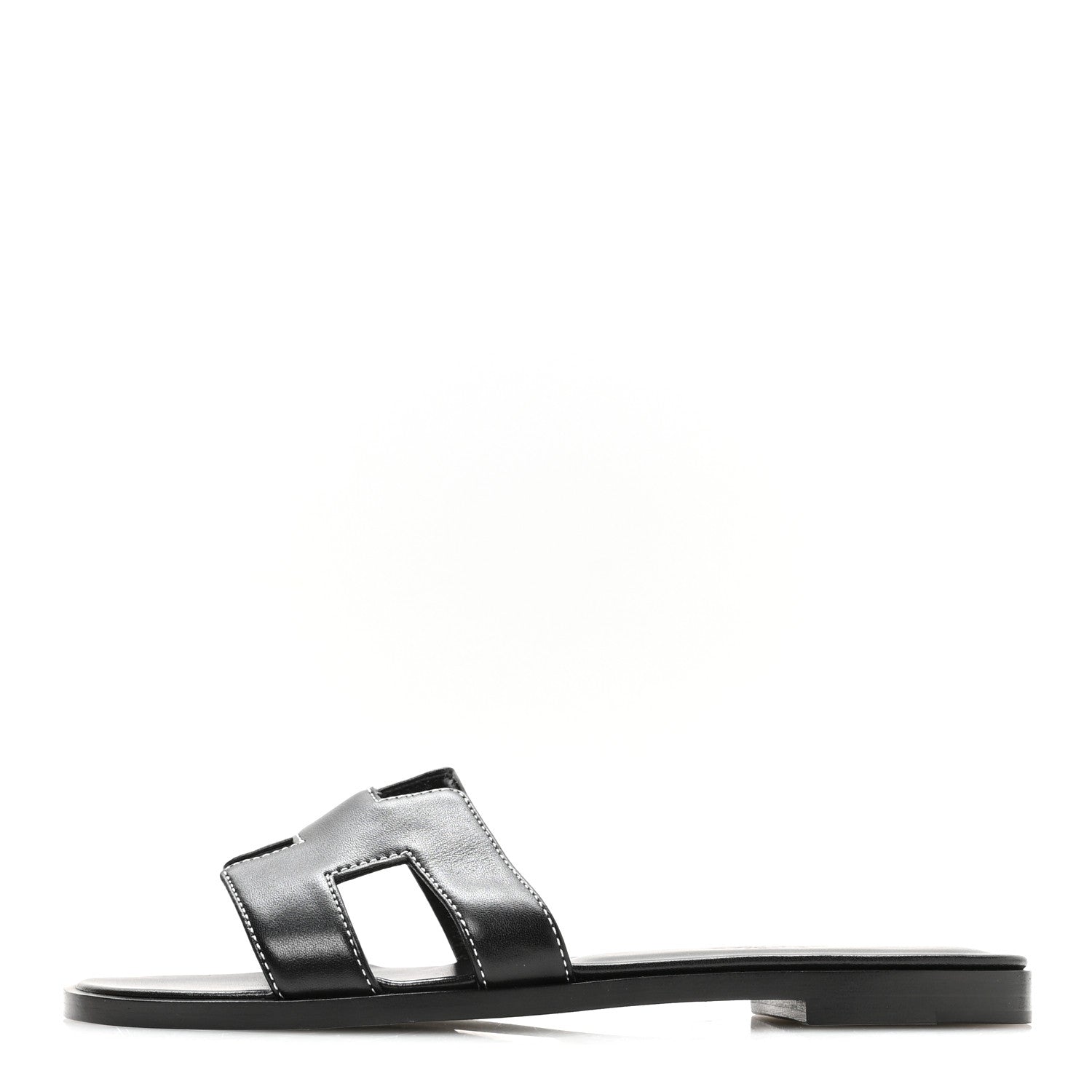 Hermes Box Calfskin Oran Sandals 37 Black 1 of 8