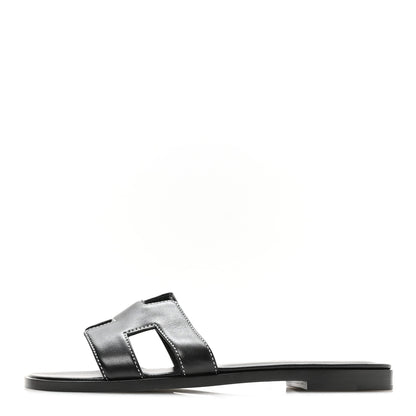 Hermes Box Calfskin Oran Sandals 37 Black 1 of 8