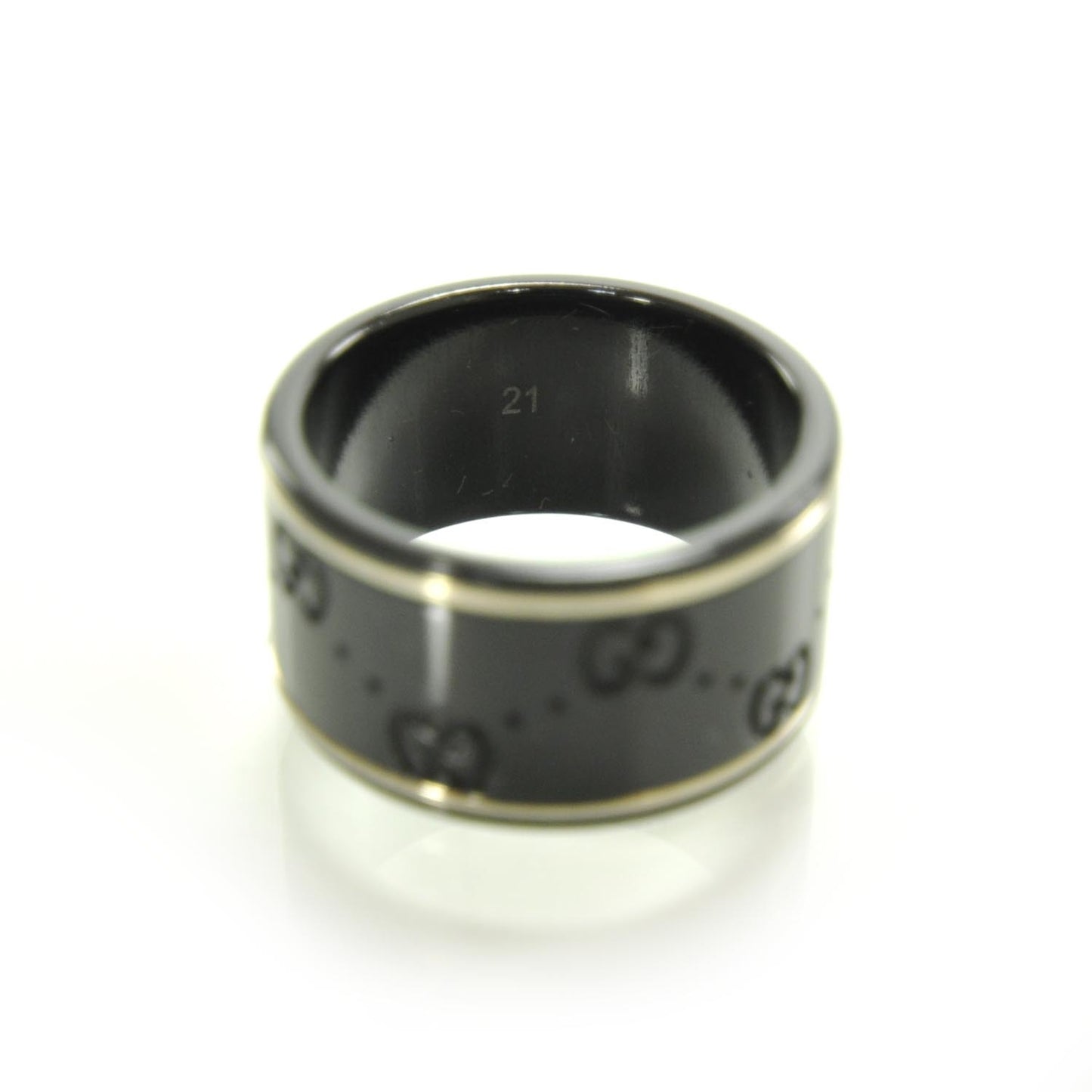 Black Synthetic Corundum 18K White Gold 12mm Icon Band Ring 21 9