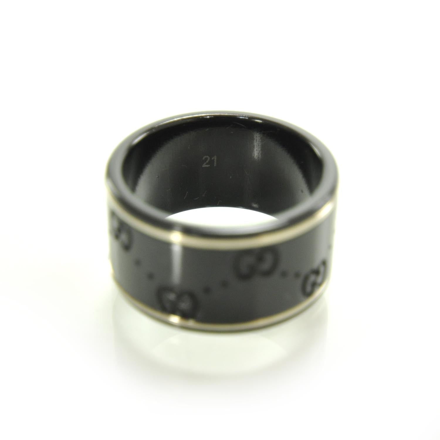 Gucci Black Synthetic Corundum 18K White Gold 12mm Icon Band Ring 21 9 6 of 7