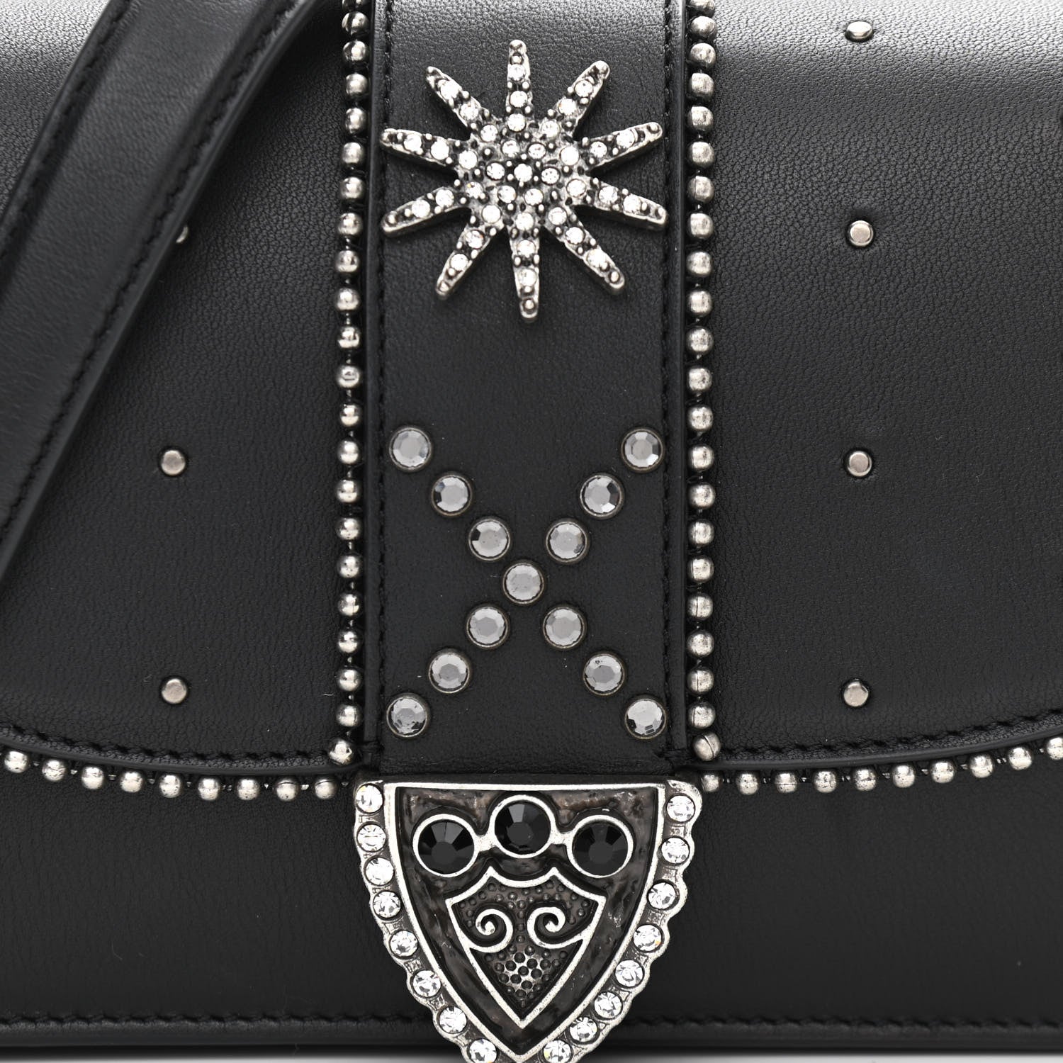Marc Jacobs Smooth Calfskin Crystal Stud Embellished Clutch Chain Wallet Black 9 of 11