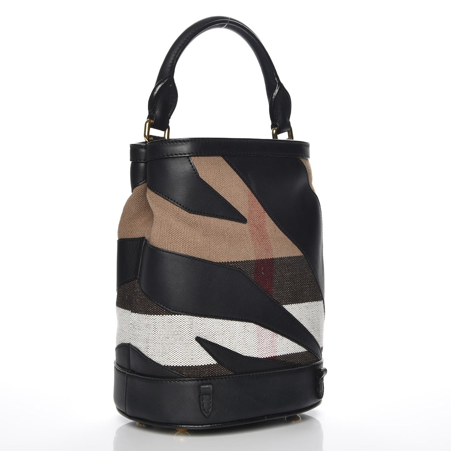 Canvas Check Calfskin Small The Bucket Backpack Bag Natural
