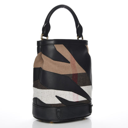 Burberry Canvas Check Calfskin Small The Bucket Backpack Bag Natural 3 of 7