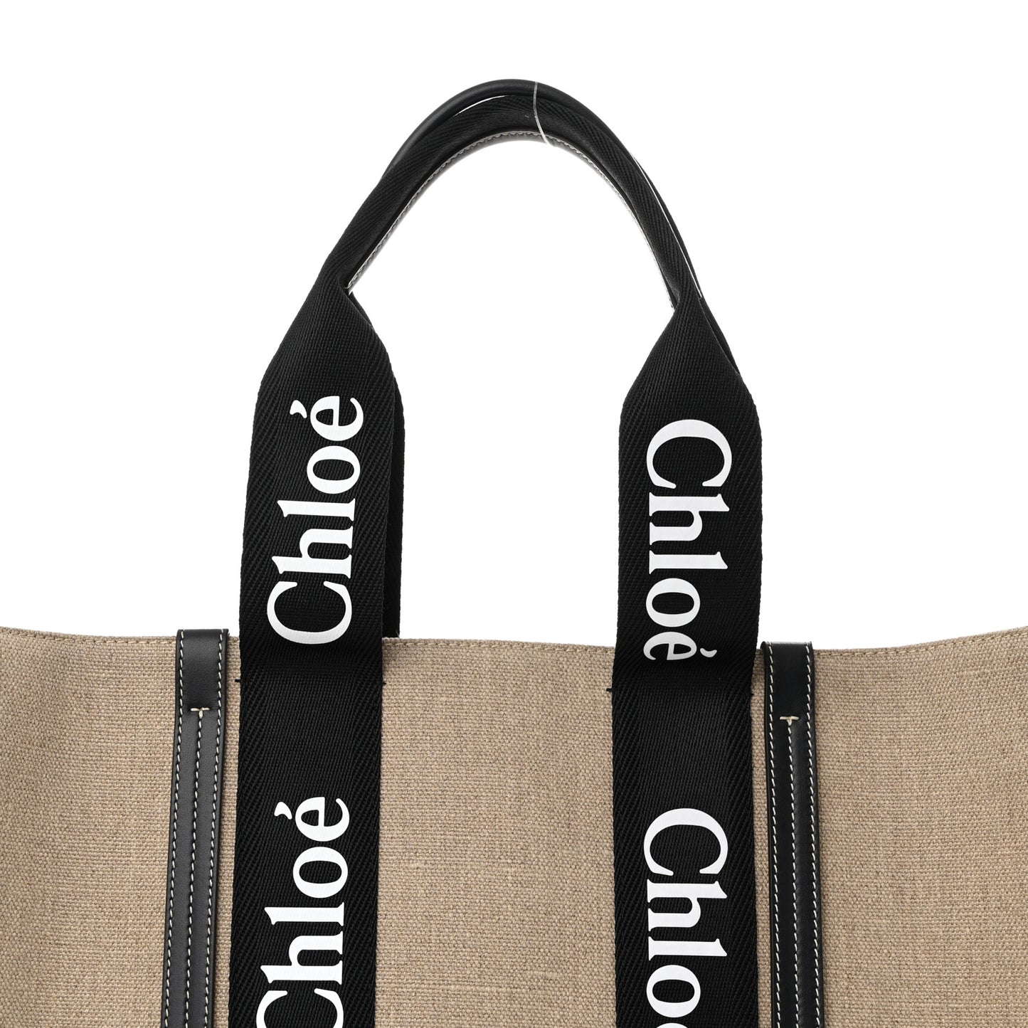 Linen Calfskin Large Woody Ribbon Tote Black Blue