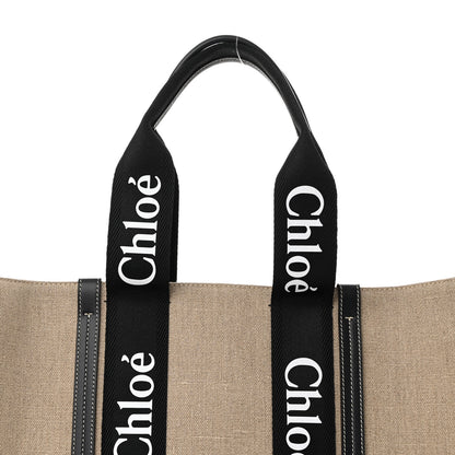 Chloe Linen Calfskin Large Woody Ribbon Tote Black Blue 8 of 10