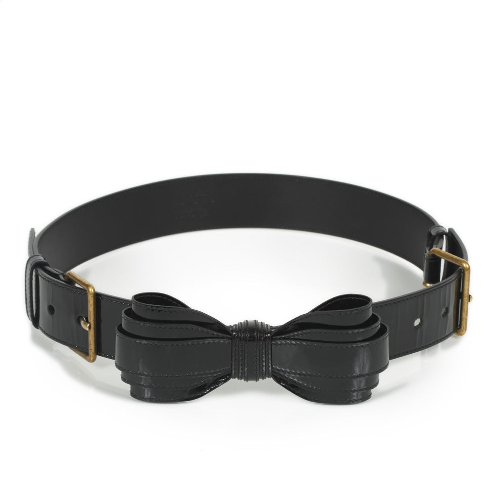 Patent Leather Bow Belt Black 75 30