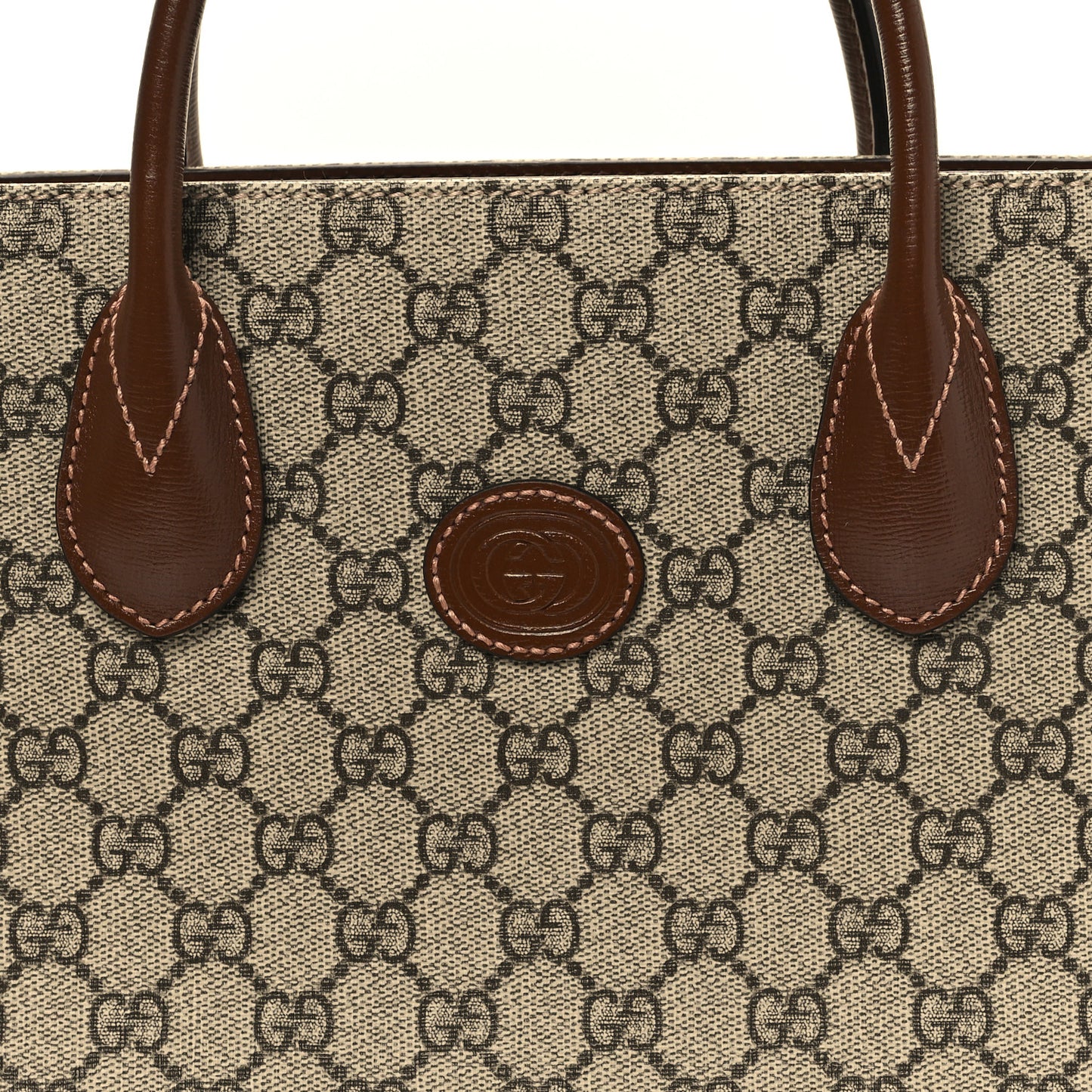 GG Supreme Monogram Azalea Calfskin Small Retro Interlocking G Tote Bag Beige Ebony Brown Sugar