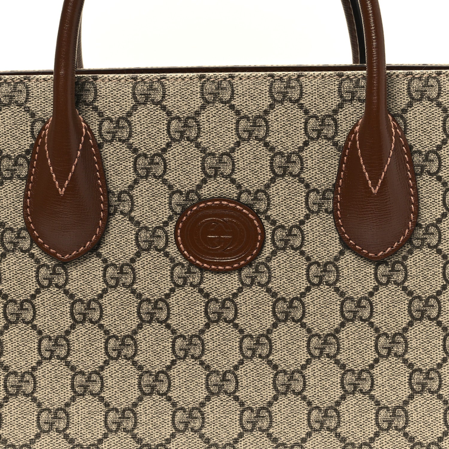 Gucci GG Supreme Monogram Azalea Calfskin Small Retro Interlocking G Tote Bag Beige Ebony Brown Sugar 8 of 11