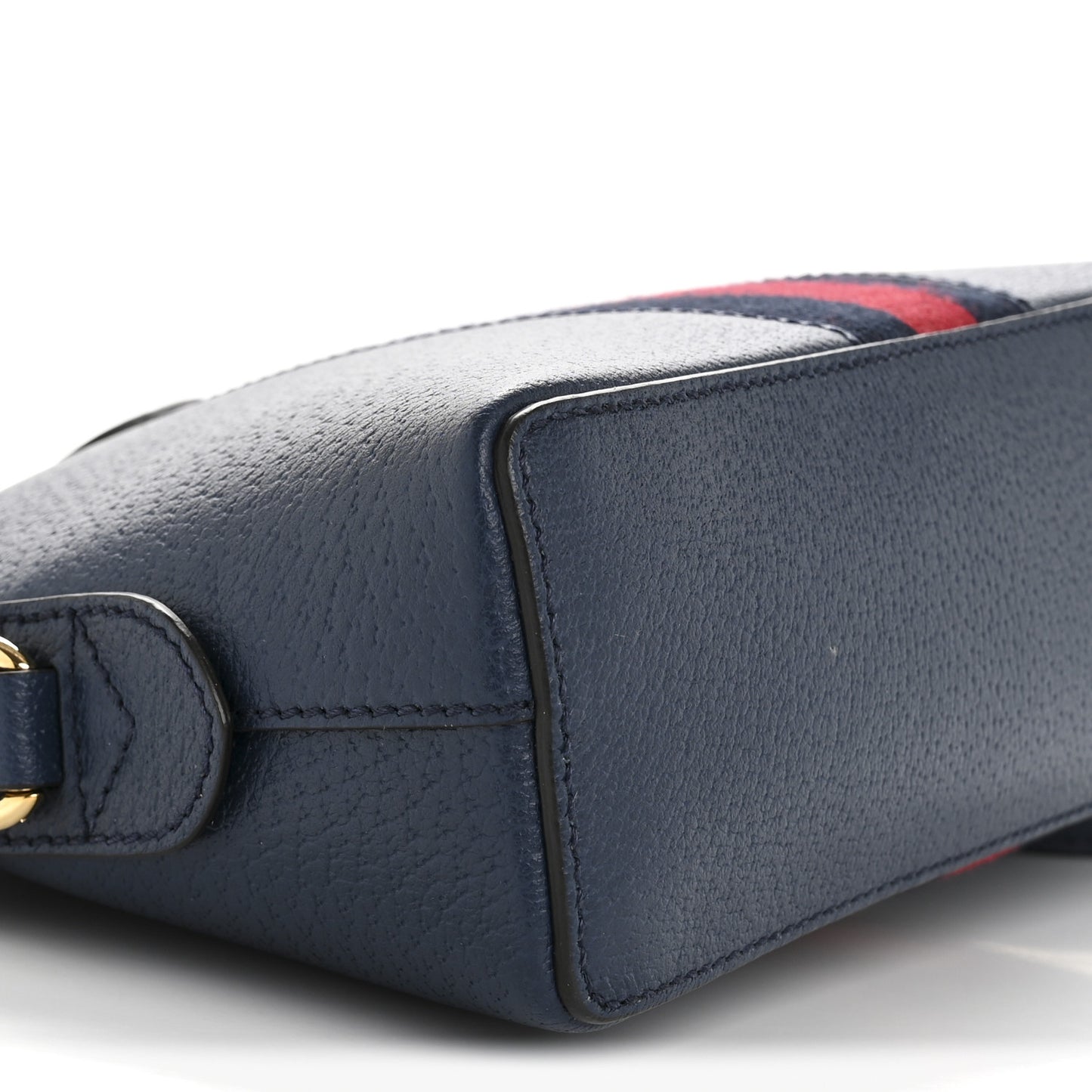 Textured Dollar Calfskin Web Small Ophidia Dome Shoulder Bag Blue Agata