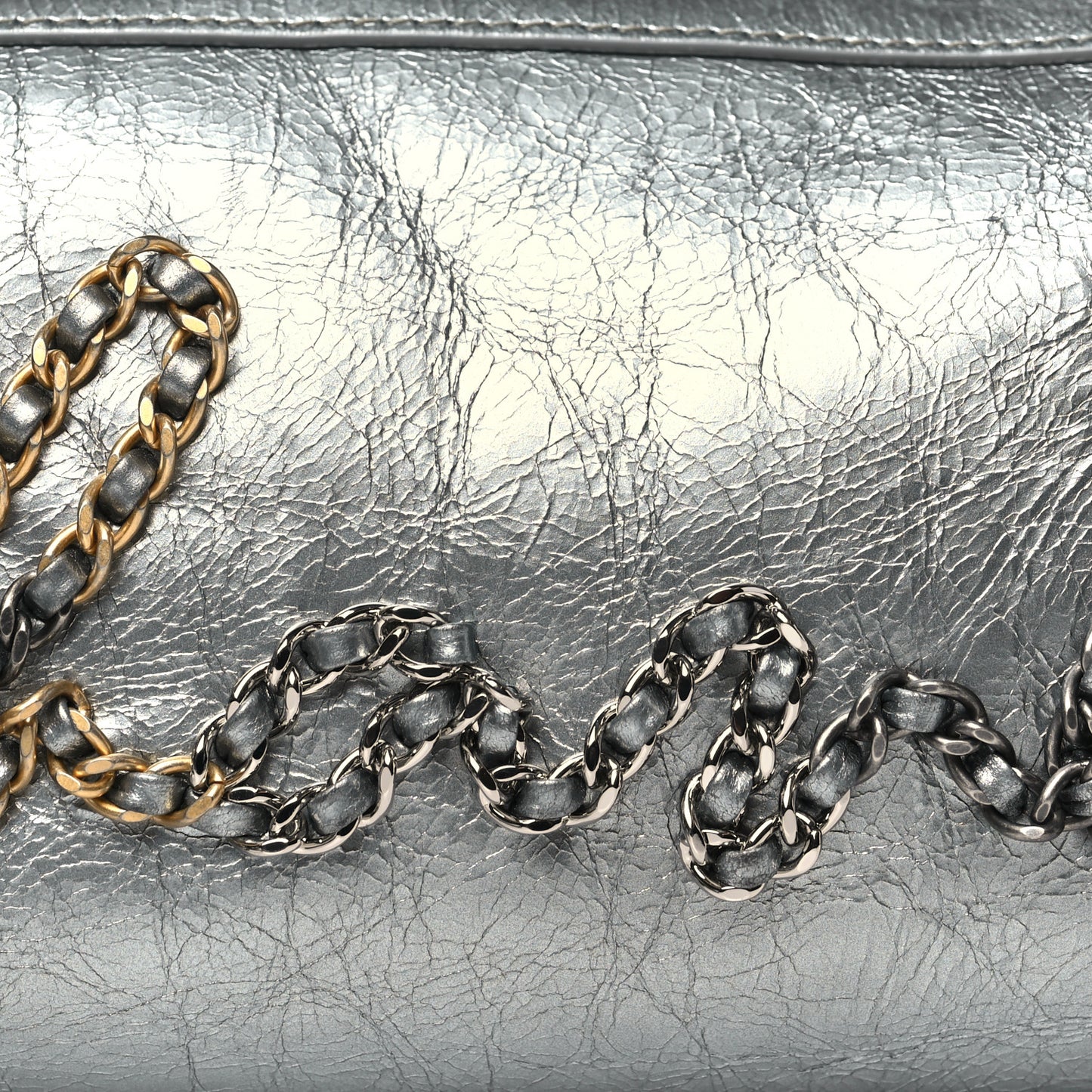 Metallic Crumpled Calfskin Chain 20s Signature Bowling Bag Silver