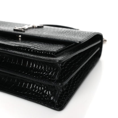 Saint Laurent Calfskin Crocodile Embossed Large Monogram Sunset Black 8 of 8