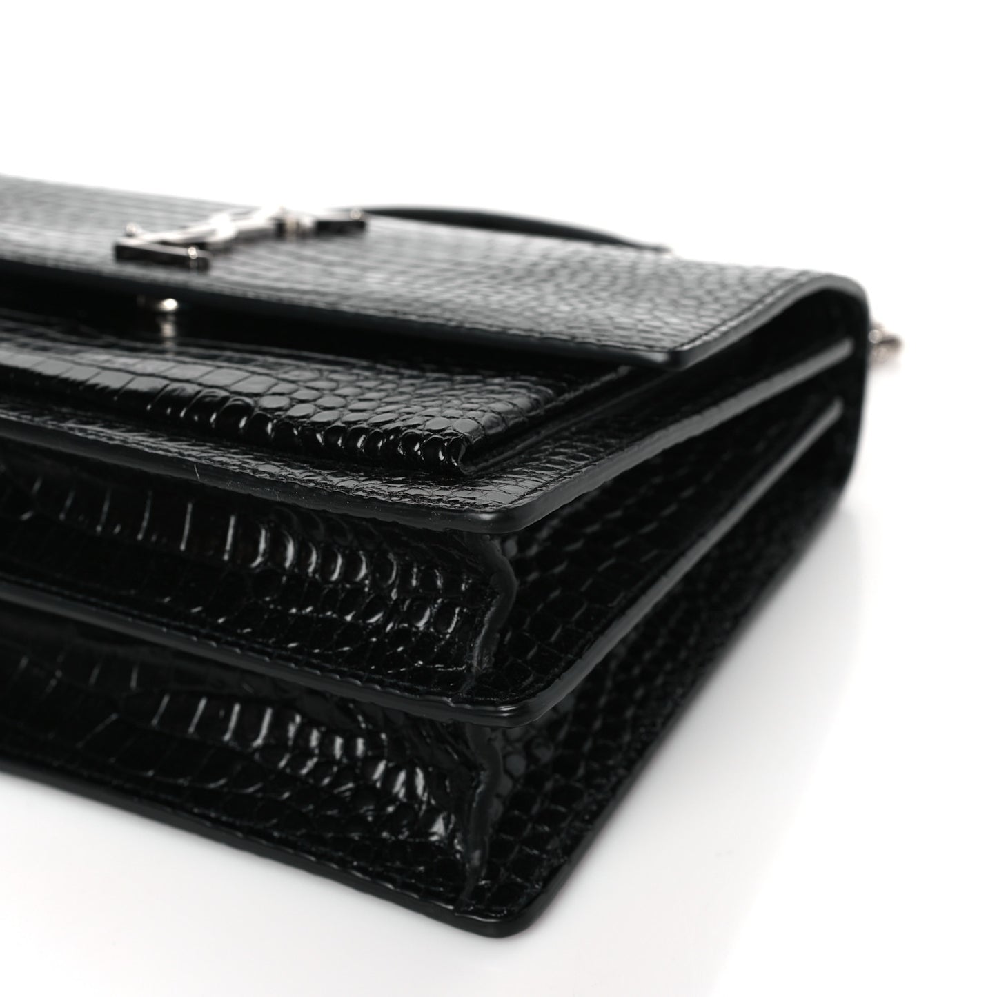 Calfskin Crocodile Embossed Large Monogram Sunset Black