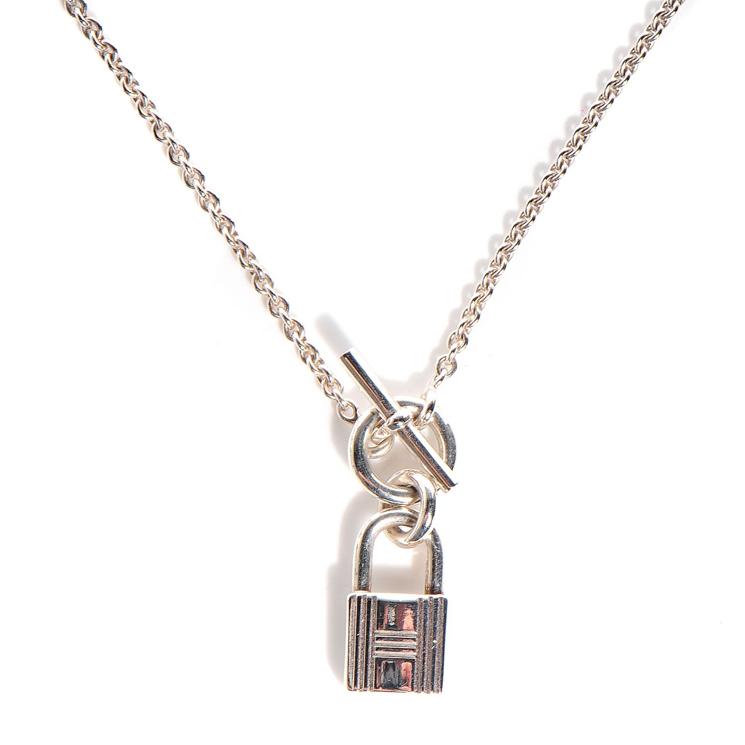 Hermes Sterling Silver Cadenas Kelly Lock Pendant Necklace 1 of 4